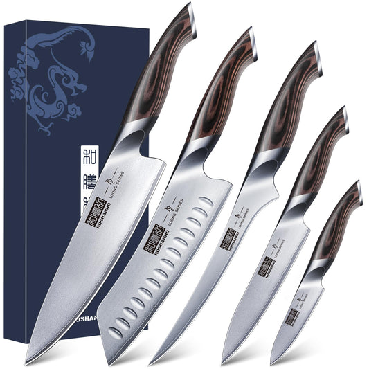 HOSHANHO 5 Pieces Knife Set, Japanese High Carbon Stainless Steel Kitchen Knife Sets, Professional Ultra Sharp Chef Knives Set with Ergonomic