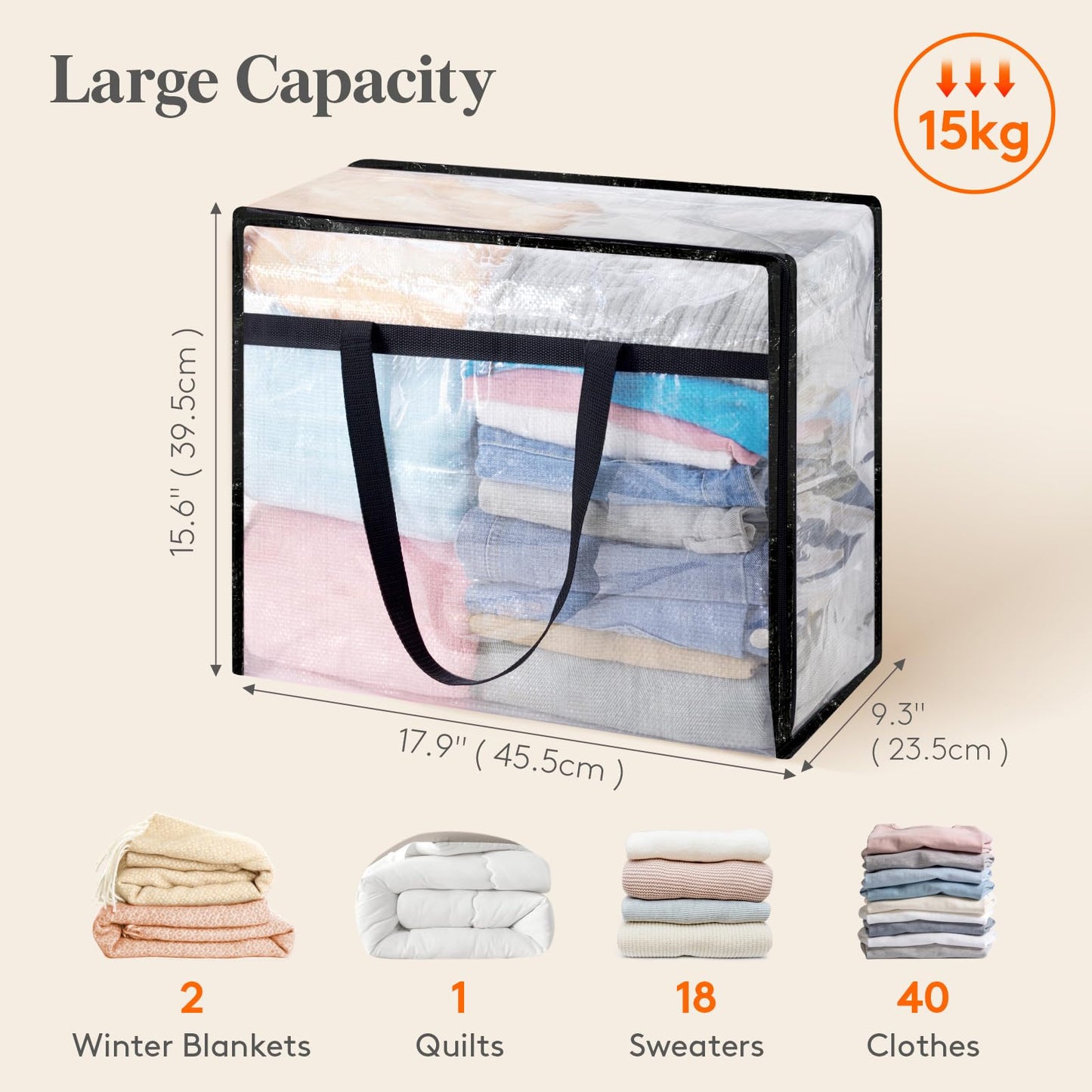 Lifewit 2 Pack Clear Clothes Storage Bag, 40L Comforter Bag with Zipper