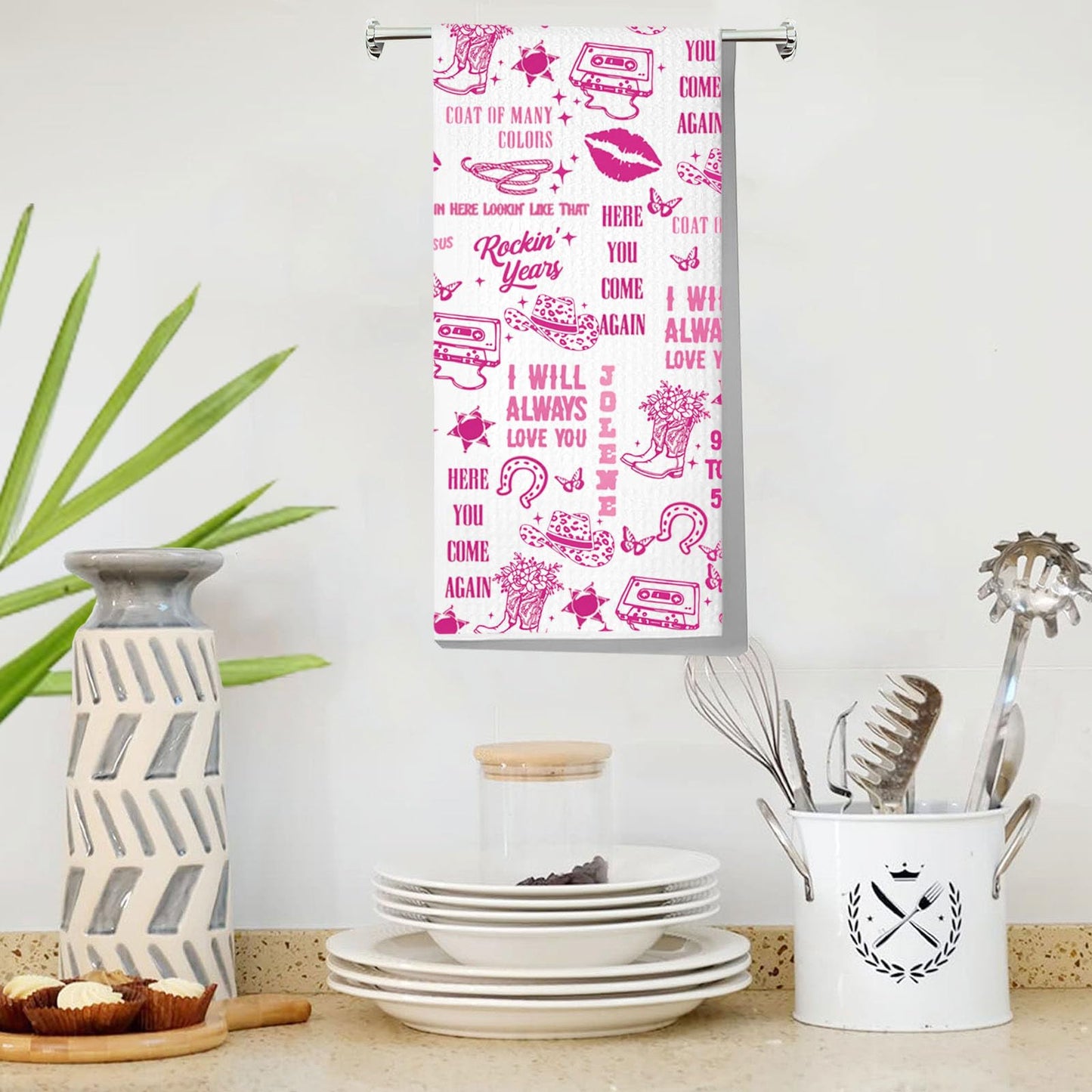 LEVLO Country Song Kitchen Towel Country Music Lover Gift Country Album Tea Towel Country Festival Fans Housewarming Gift (Always Love You)