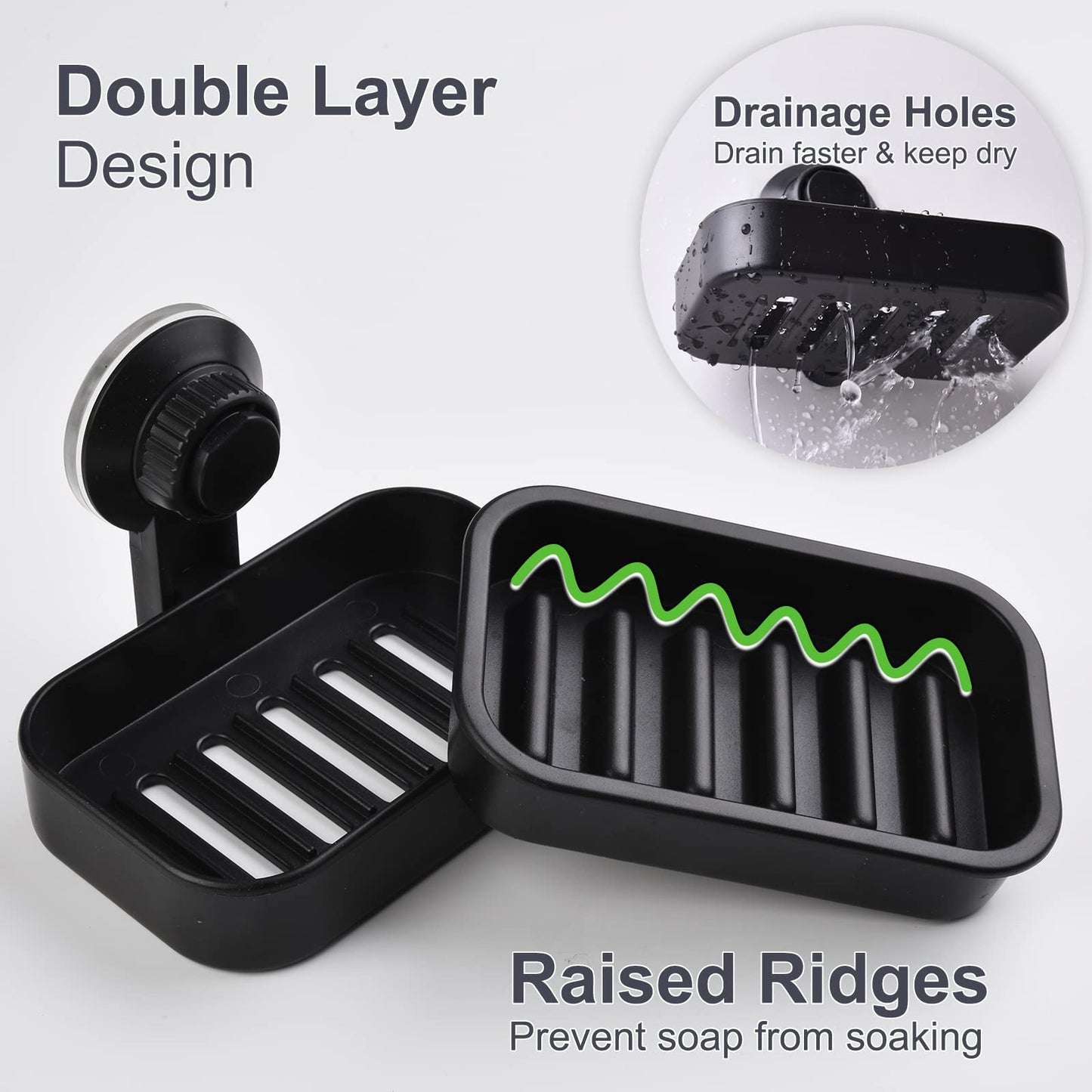 MR.HOKWY Suction Cup Soap Holder for Shower Wall, Bathroom, Tub and Kitchen Sink Powerful Vacuum Suction Plastic Soap Holder
