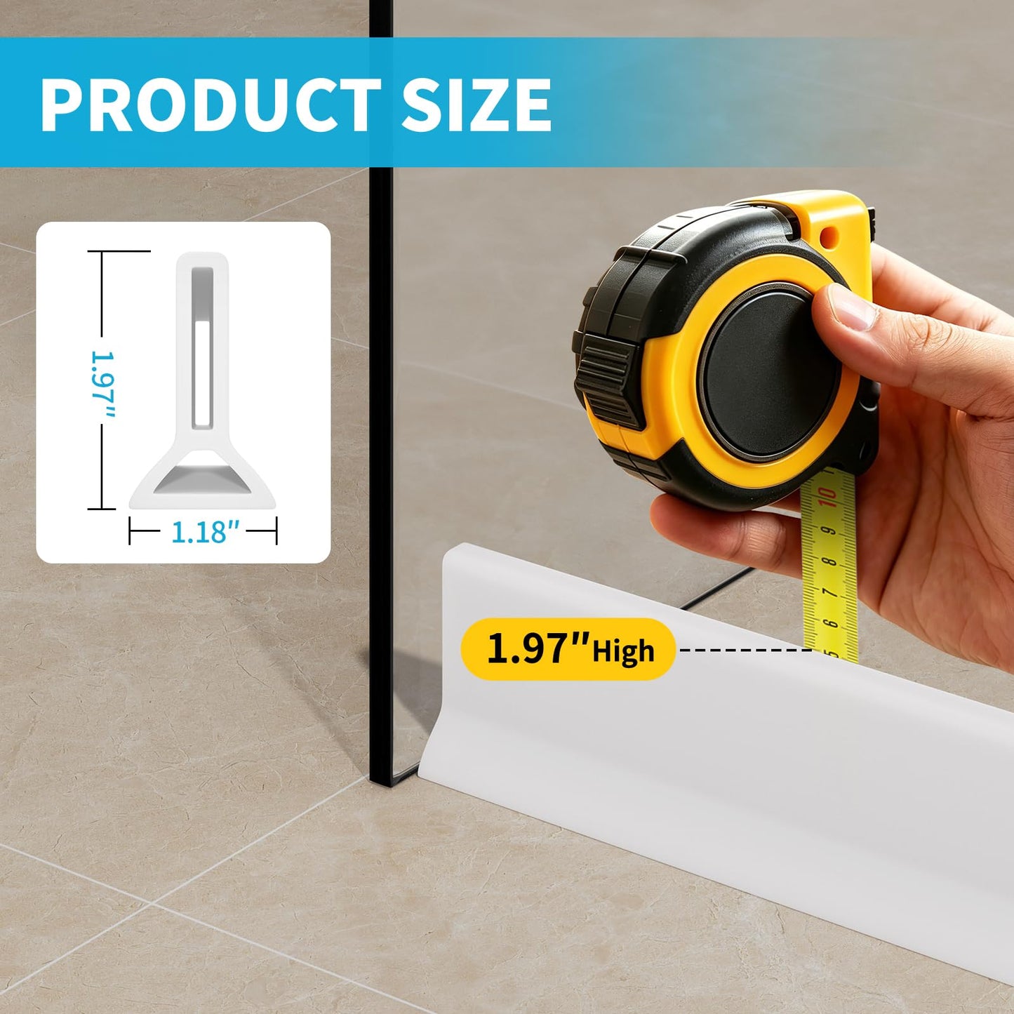 DLYYPLUS 1M Wet Room Floor Barrier, Self-Adhesive Silicone Shower Splash Guard, Shower Threshold Water Dam Barrier Keeps Water Inside Threshold Dry