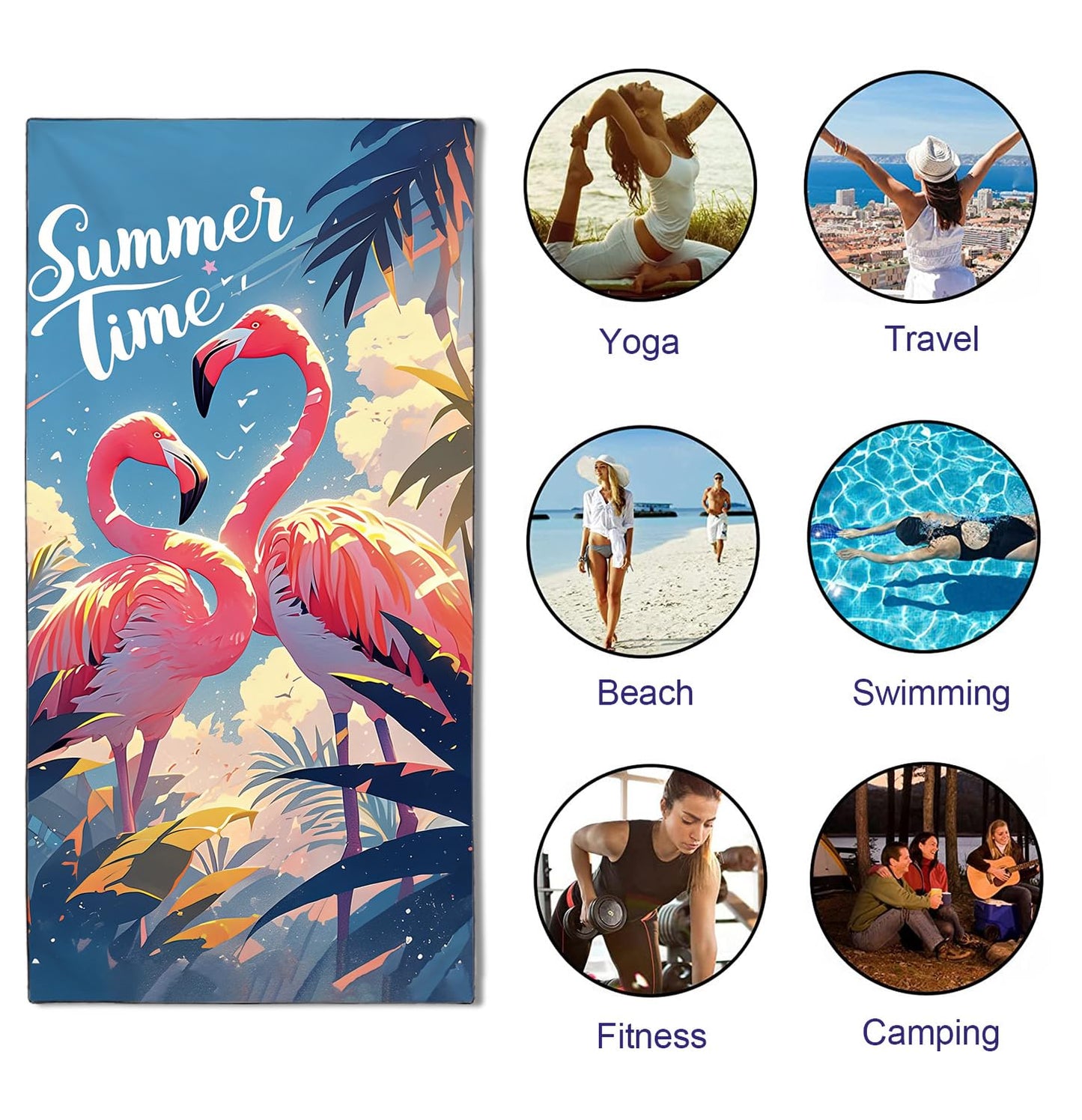 YISUMEI Summer Flamingos Beach Towels for Adults Extra Large 180 x 90 cm, Microfibre Lightweight Quick Dry Towel for Swimming Pool Cruise Travel
