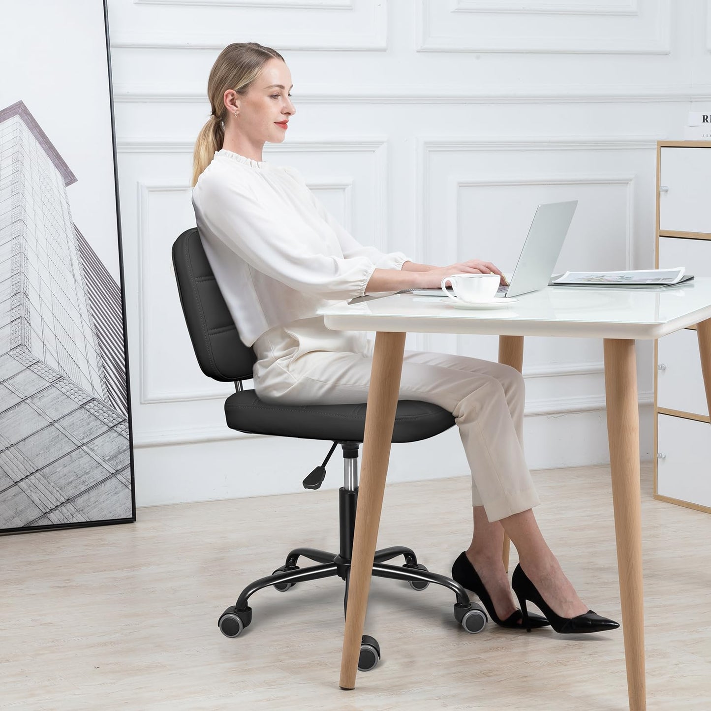 Swivel Desk Chair adjustable Office Chair on wheels Black(33.9"x21.7")