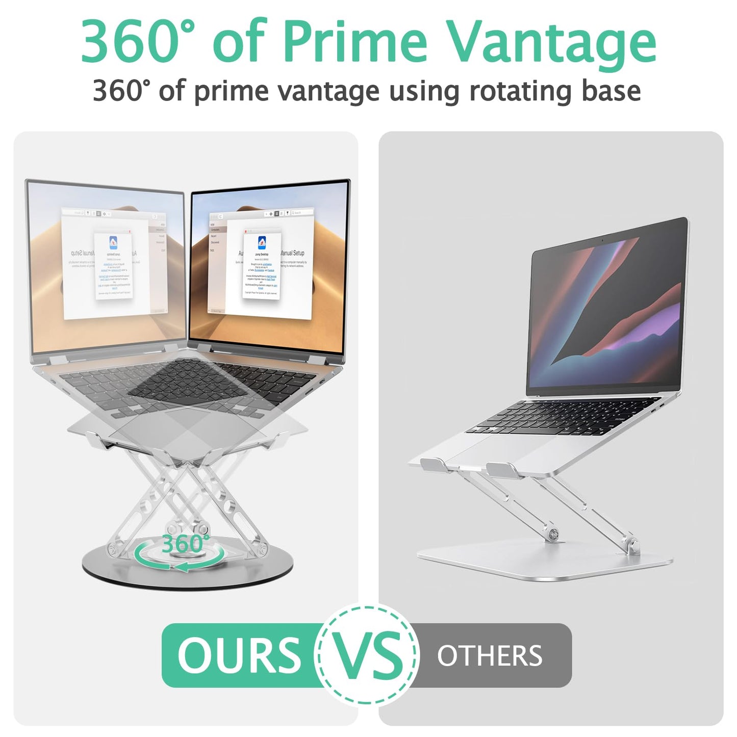 GleYo Laptop Stand for Desk Adjustable Computer Stand with 360 Rotating Base Ergonomic Laptop Riser Mount for Desk Foldable Protable Computer Desk