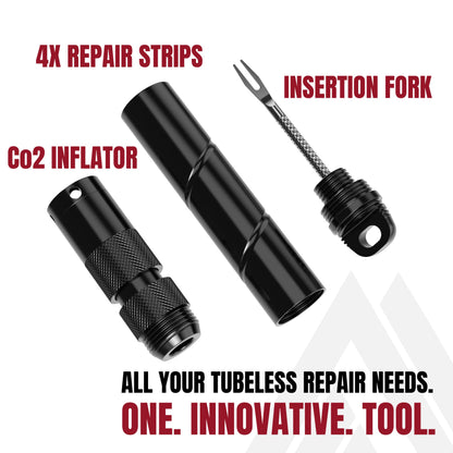 KOM Cycling Tubeless Tyre Repair Kit for Bikes  8 Colors! Fixes Mountain Bike and Road Bicycle Tyre Punctures  Includes Tyre Repair Fork and Reamer,