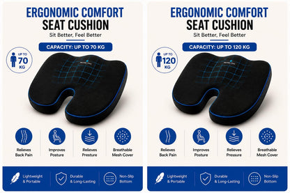 Wonder Care Orthopedic Coccyx Cusion | High Density Memory Foam for Back Pain, Sciatica, Tailbone Relief Mesh Cover, 70Kg