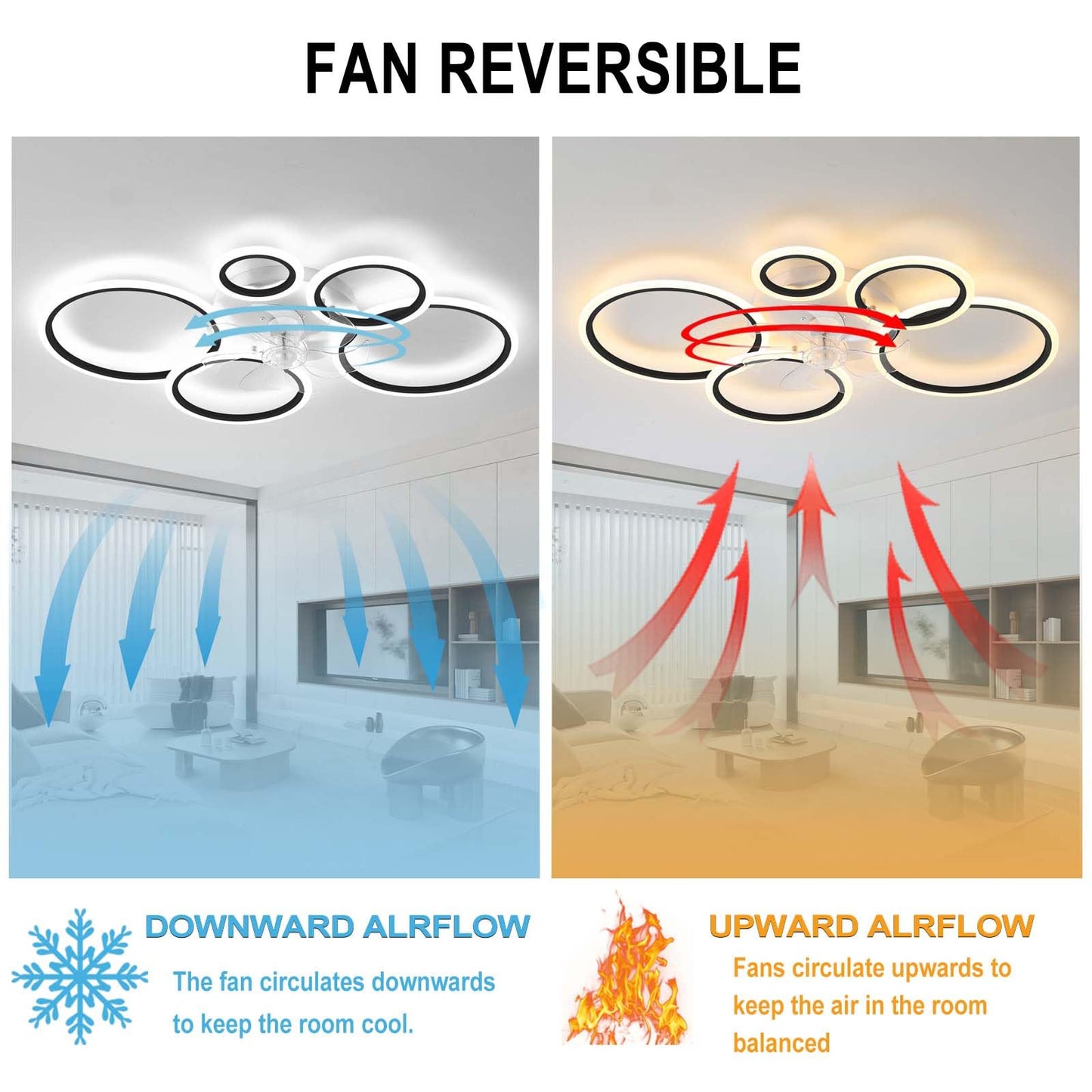 YUNZI Modern Ceiling Fan with Lamp with Remote Control LED 72W Dimmable Fan Ceiling Light Ceiling Fan Lighting for Living Room Bedroom Kitchen, 6