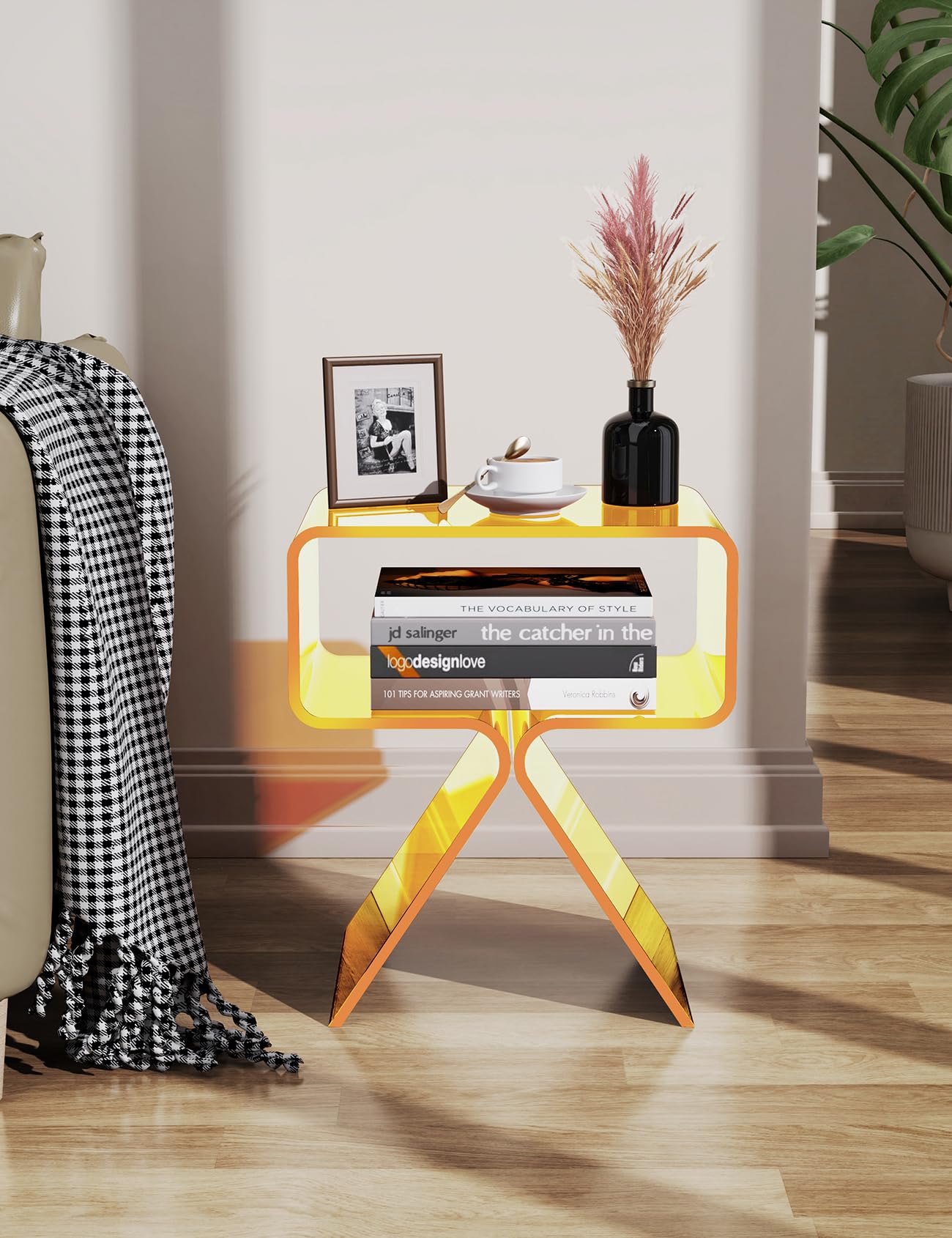 solaround Acrylic Side Table, No Assembly, 39 x 30 x 45 cm, Yellow