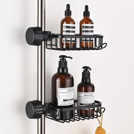 No Drill Shower Caddies, 2Pcs Aluminum Bathroom Organiser Tray, Soap Holder and Shampoo Storage Rack, Kitchen Sink Tidy Organiser for 18-25mm Rail,