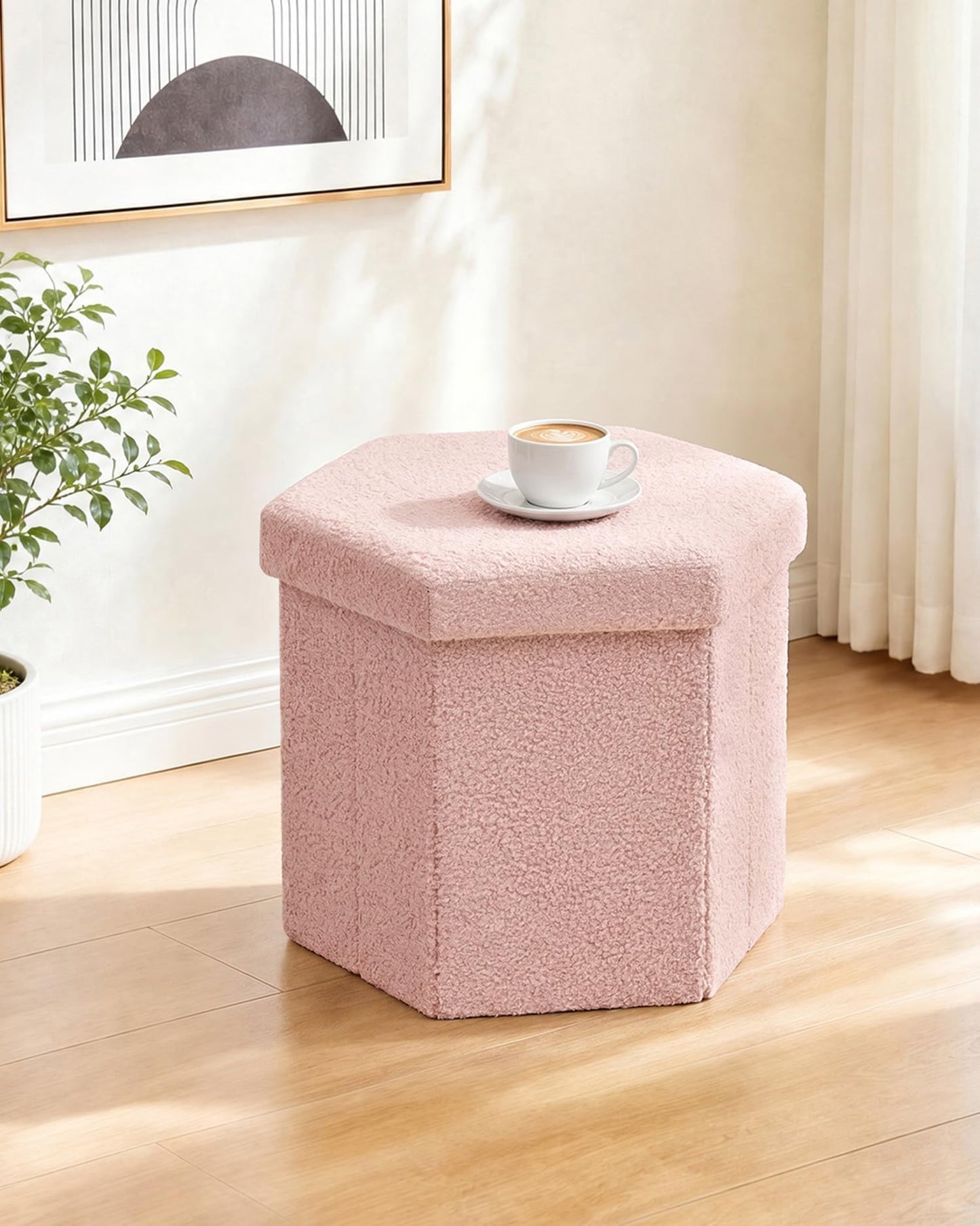 Bonlife Folding Storage Ottoman Hexagonal, Footrest with Toy Ches Box, 43cm