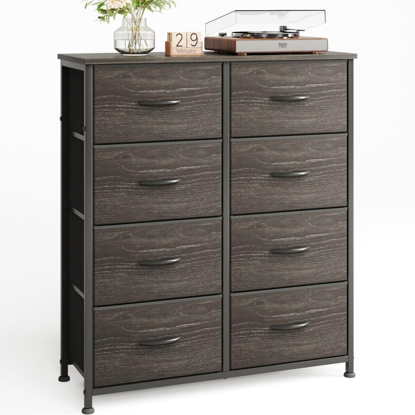 MUTUN 8 Drawers Chest of Drawers, Fabric Storage Dresser Vertical with Spacious Wooden Tabletop & Sturdy Metal Frame Large Storage Space for Bedroom