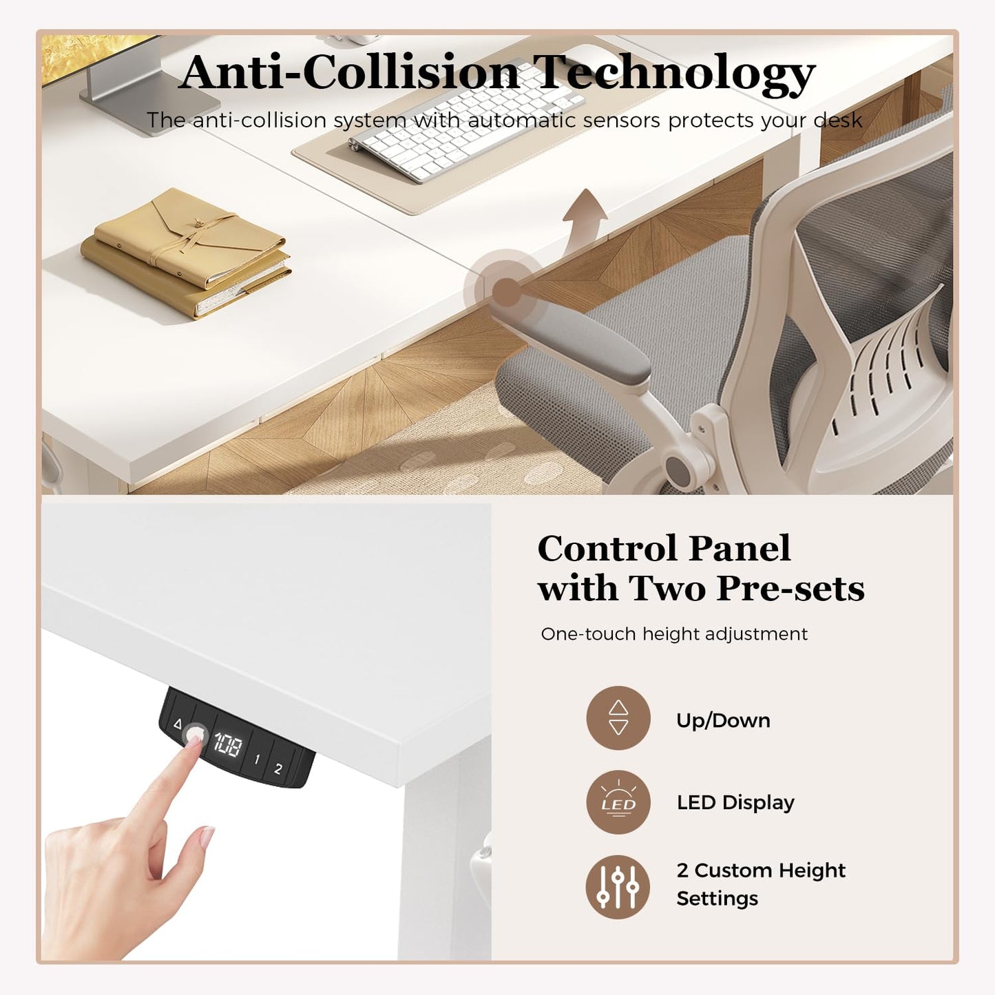 Klicelor Electric Standing Desk, 2 Memory Buttons for stand & sit, 140x60