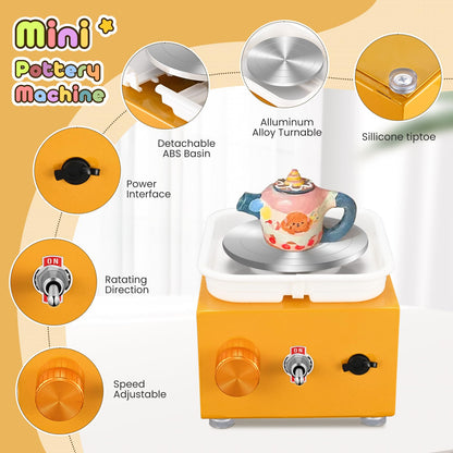 Mini Electric Pottery Wheel, Couleeur 2000RPM & 10/6.5cm Plates Turntable Pottery Machine, Adjustable Speed Pottery Wheel with Shaping Tools for