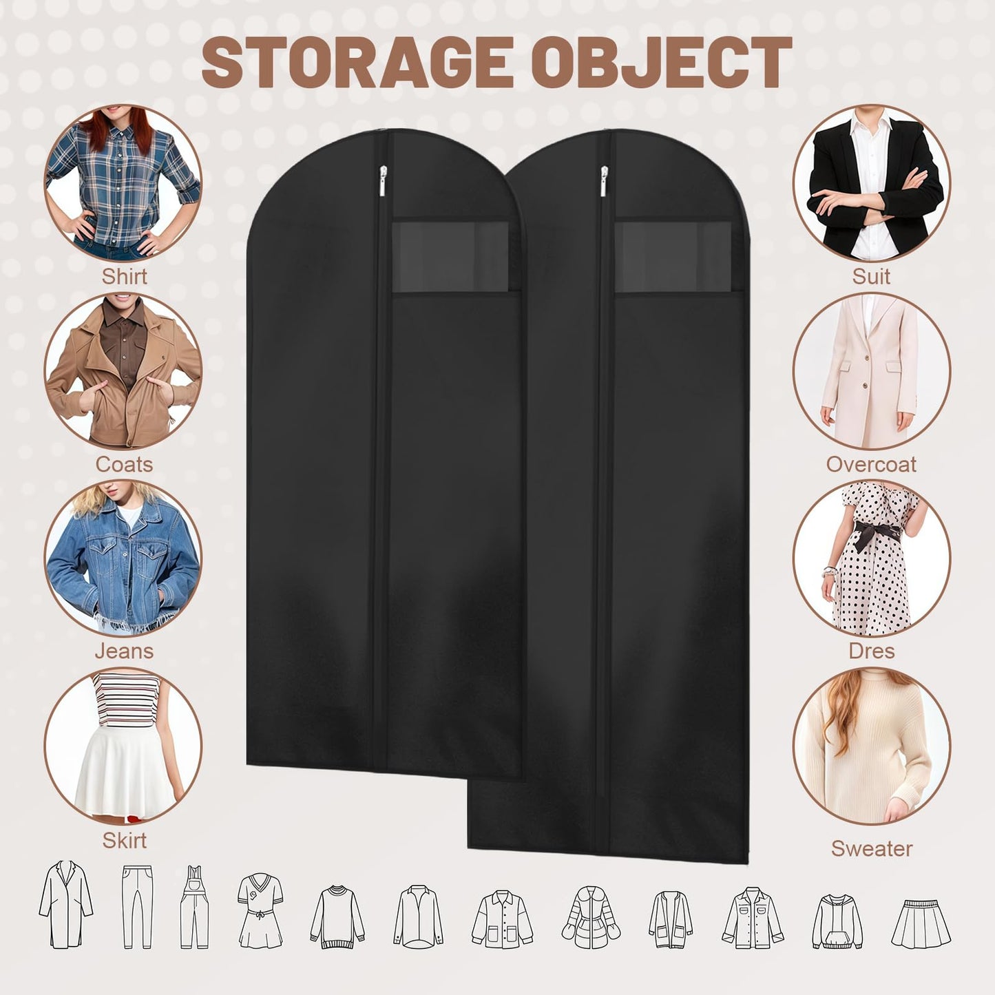 AMFUN 6 PCS Dress Bag,Full Length Travel Suit Bag with Zipper, Dust-proof Clothes Covers Protector Bags,Gown Garment Bag for Long Dresses, 140×60 cm
