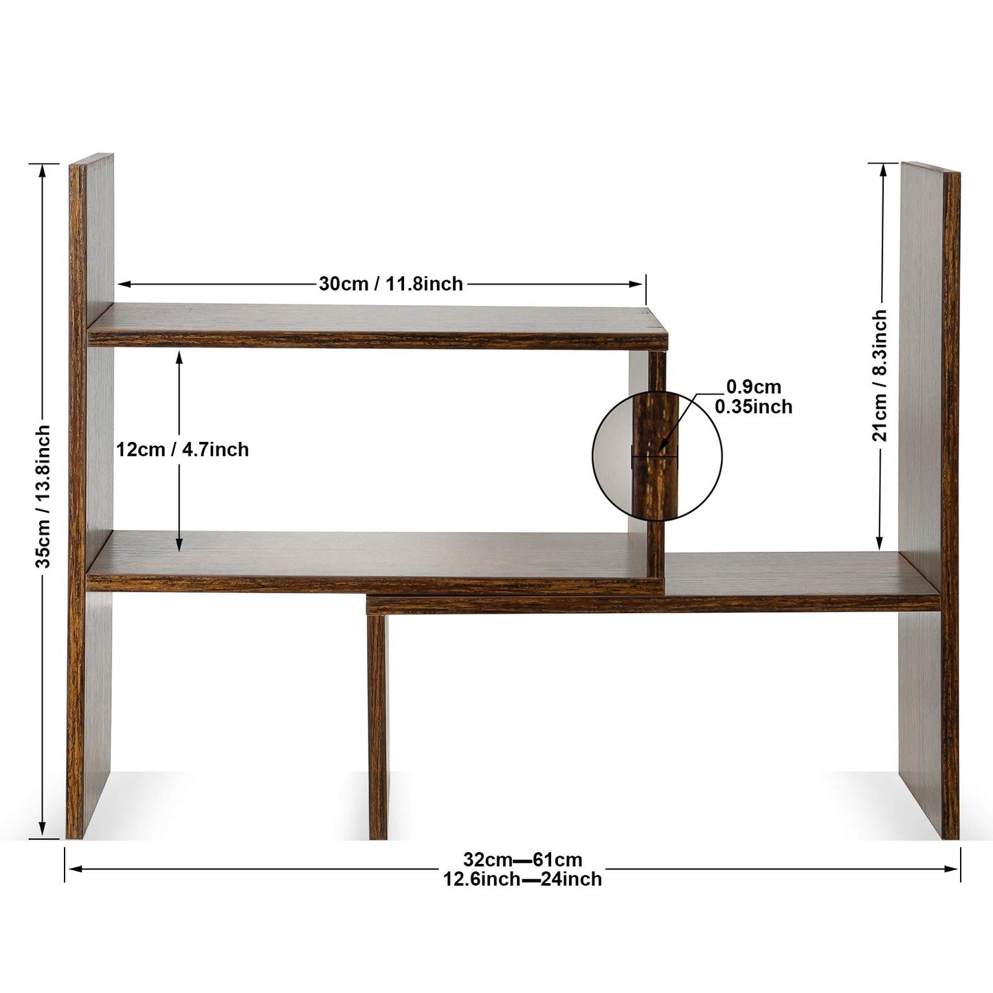 JIIKOOAI Wood Desk Storage Organizer, Desktop Display Shelf Rack, Rustic Bookshelf for Office & Home, Expandable Desktop Storage Rack