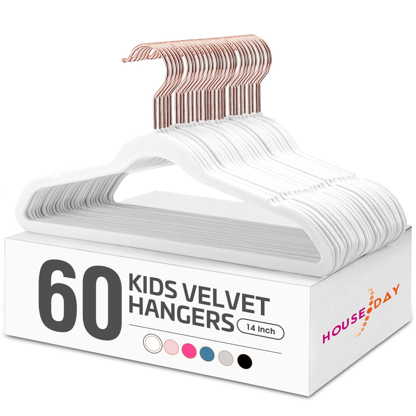 HOUSE DAY Premium Kids Velvet Hangers (Pack of 60) with Gold Hooks, Space Saving Ultra Thin,Non Slip Hangers for Children's Skirt Dress Pants,Clothes