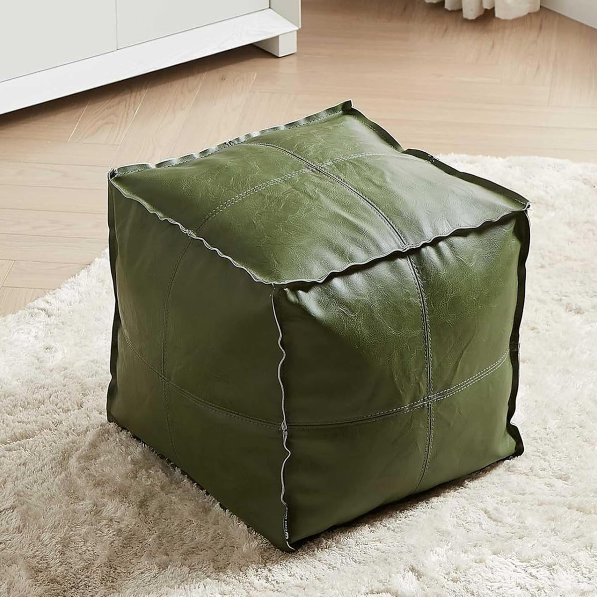 Louis Donné UNSTUFFED Moroccan Pouf Ottoman Cover, 17.7" Handmade Faux Leather Floor Chair Cover,Waterproof Poofy Ottoman Cover for Living Room