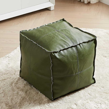 Louis Donné UNSTUFFED Moroccan Pouf Ottoman Cover, 17.7" Handmade Faux Leather Floor Chair Cover,Waterproof Poofy Ottoman Cover for Living Room