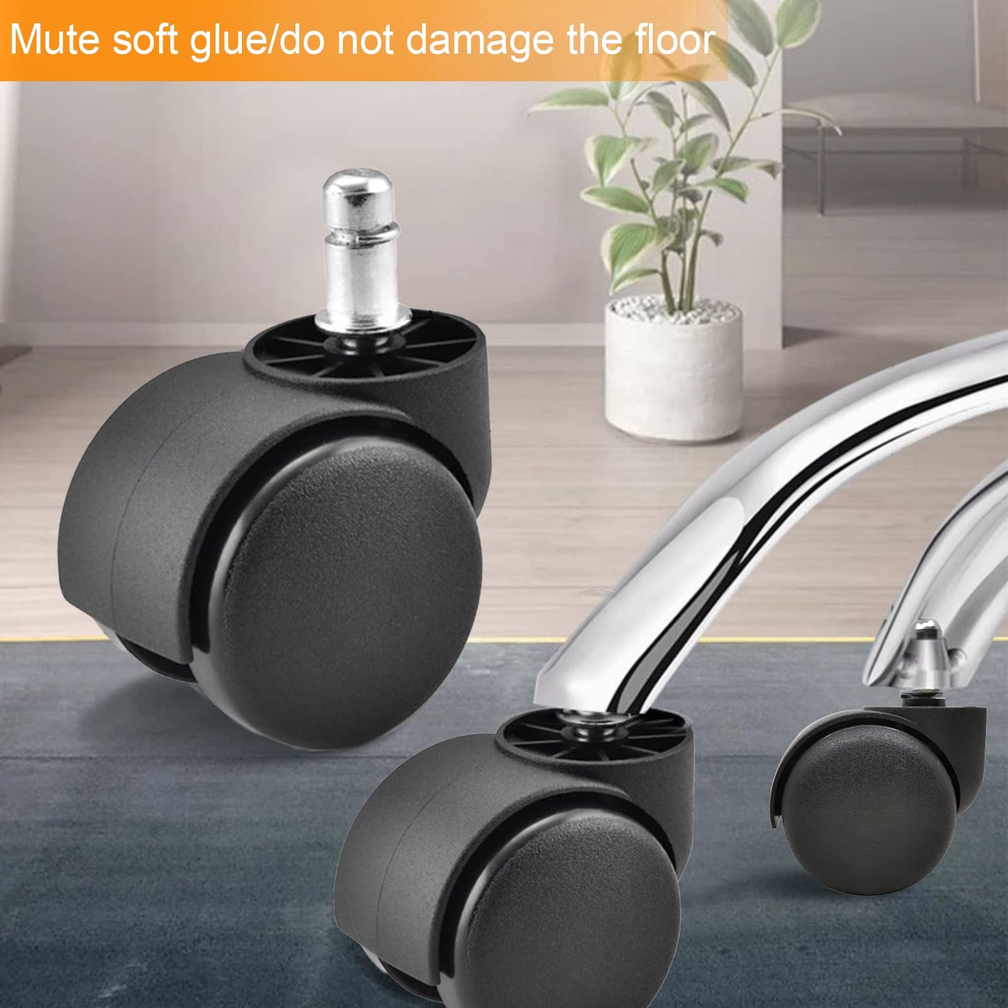 Jetisva 5pcs Office Chair Wheels Replacement 11mm Stem, Rubber Swivel Castors for Furniture, Gaming & Computer Desk Chairs, Supports Up to 500lbs