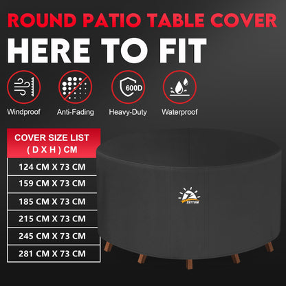 Zettum ?160x73cm Garden Table Cover Round Durable 600D Oxford Fabric Outdoor Furniture Covers Ideal for Rattan Round Furniture Set, Patio Table &