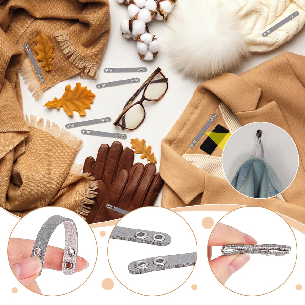 NBEADS 20 Pcs Coat Hanging Chains, Imitation Leather Bag Webbing Straps with Silver Metal Eyelets Durable Coat Loops Hanger Straps for Coats Jackets