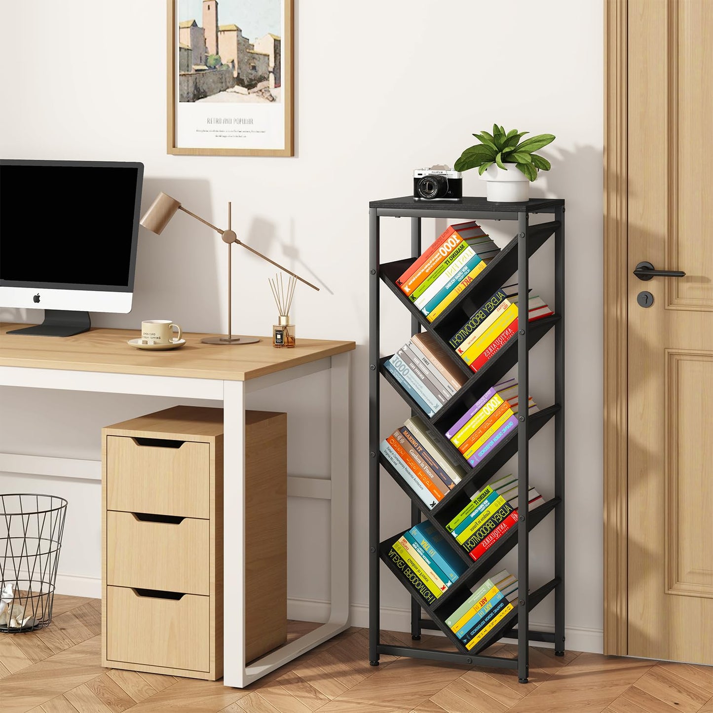 IBUYKE 9 Tier Tree Bookshelf with Top Shelf,Black TBC002B