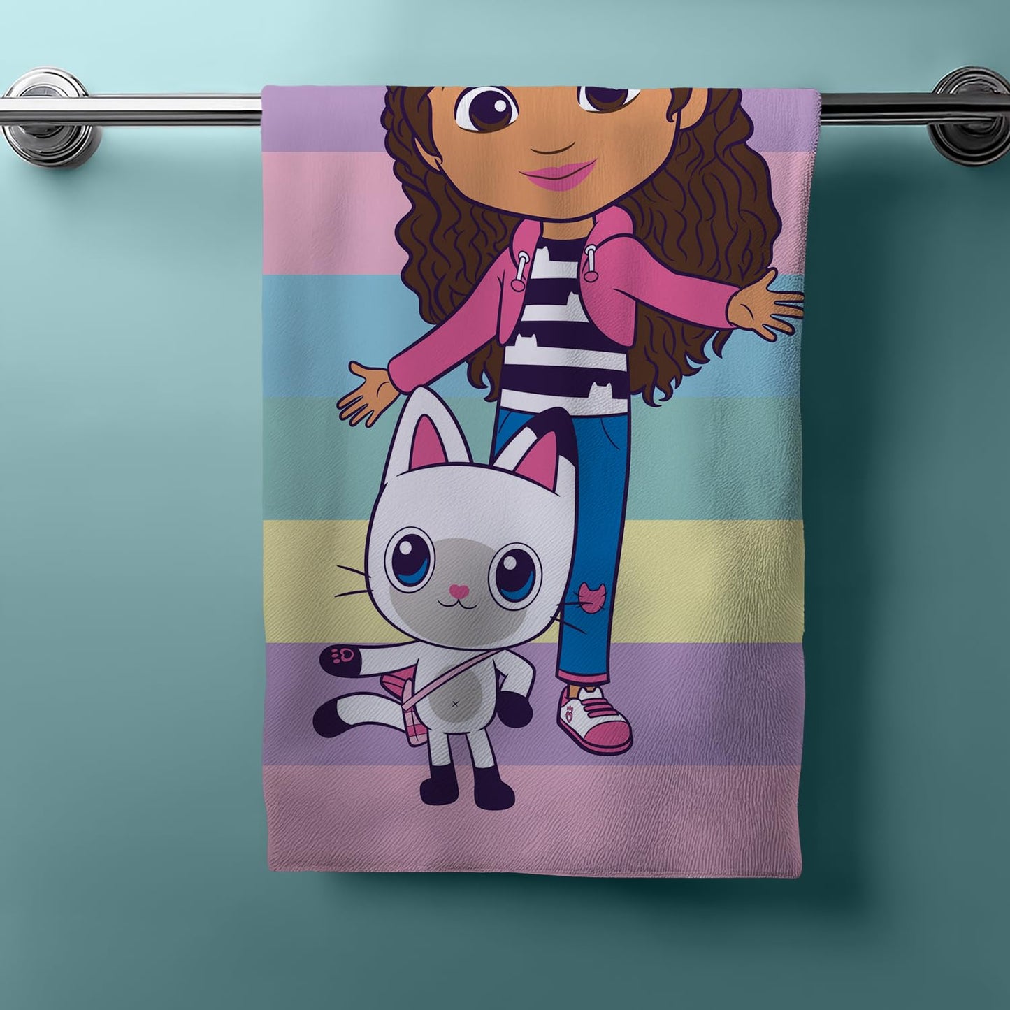 Jerry Fabrics Gabby's Dollhouse Colors Beach Towel Large 70x140 cm | Soft & Absorbent 100% Cotton Kids’ Towel | Vibrant Multicolor Design | Bath