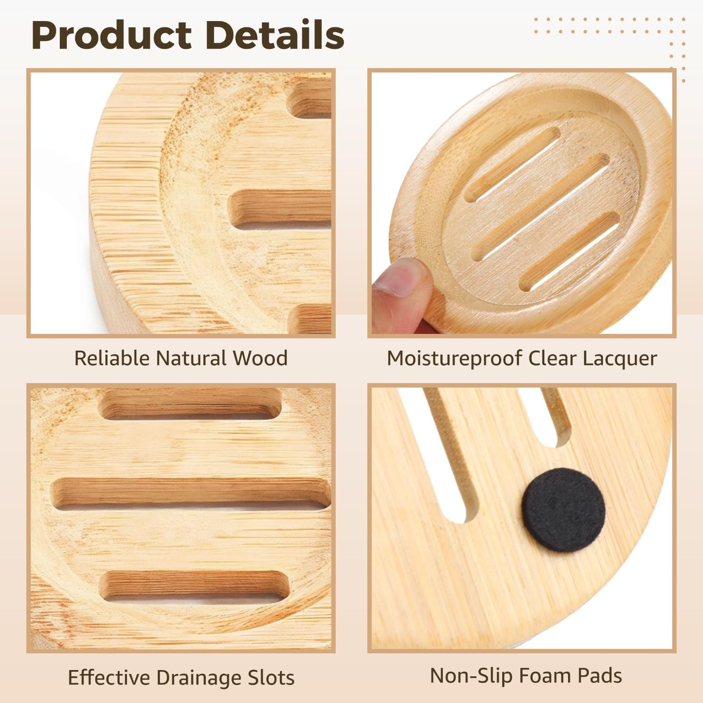 24PCS Bamboo Soap Dishes,3.2 in Round Wooden Soap Holder with Drainage Slots, Waterproof Lacquered Soap Bar Tray for Bathroom Shower