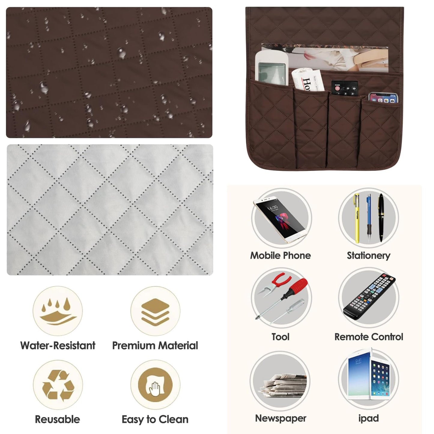 YancLife Sofa Armrest Organizer, Sofa Couch Waterproof Chair Armrest Durable Soft Caddy Organizer Holder for Phone, Cellphone, Book, Magazines