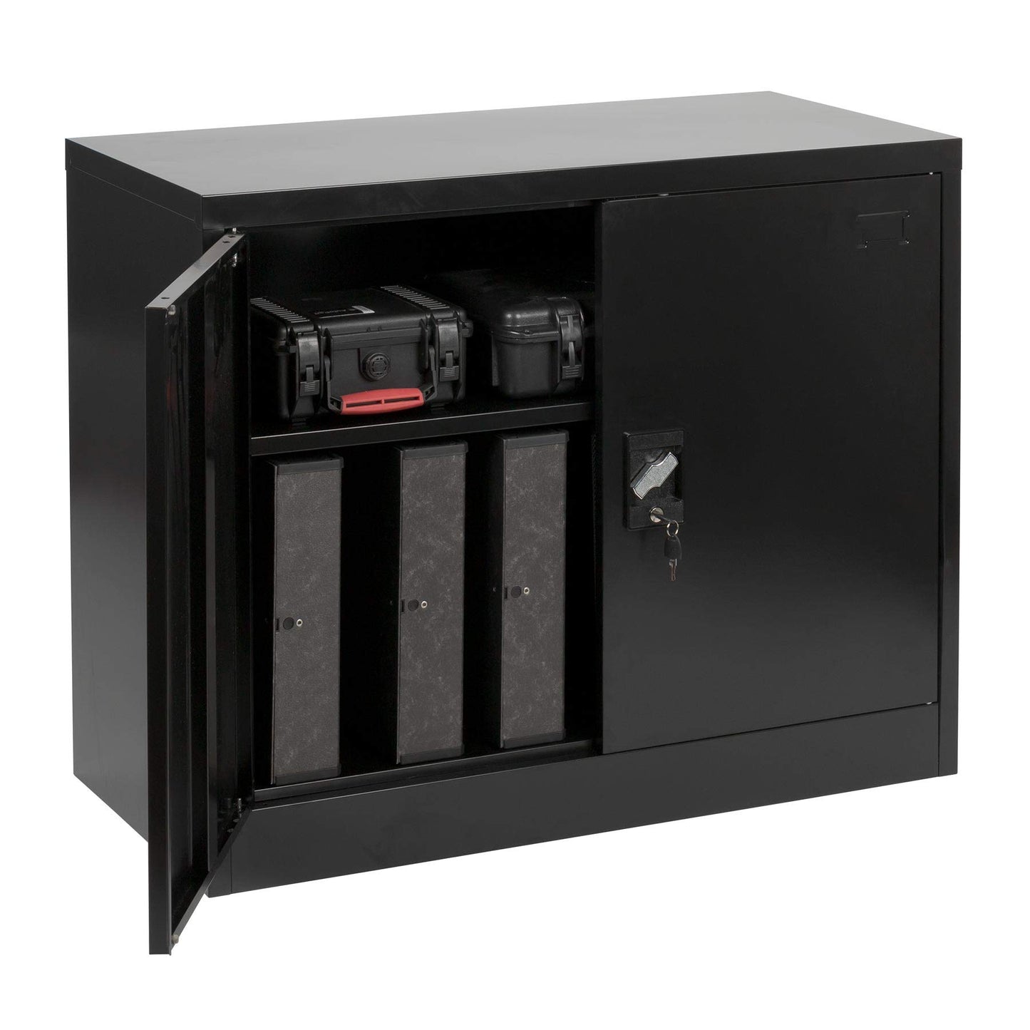 MMT Furniture Designs Black Steel 2 Door Storage cupboard with Lock, 900mm tall
