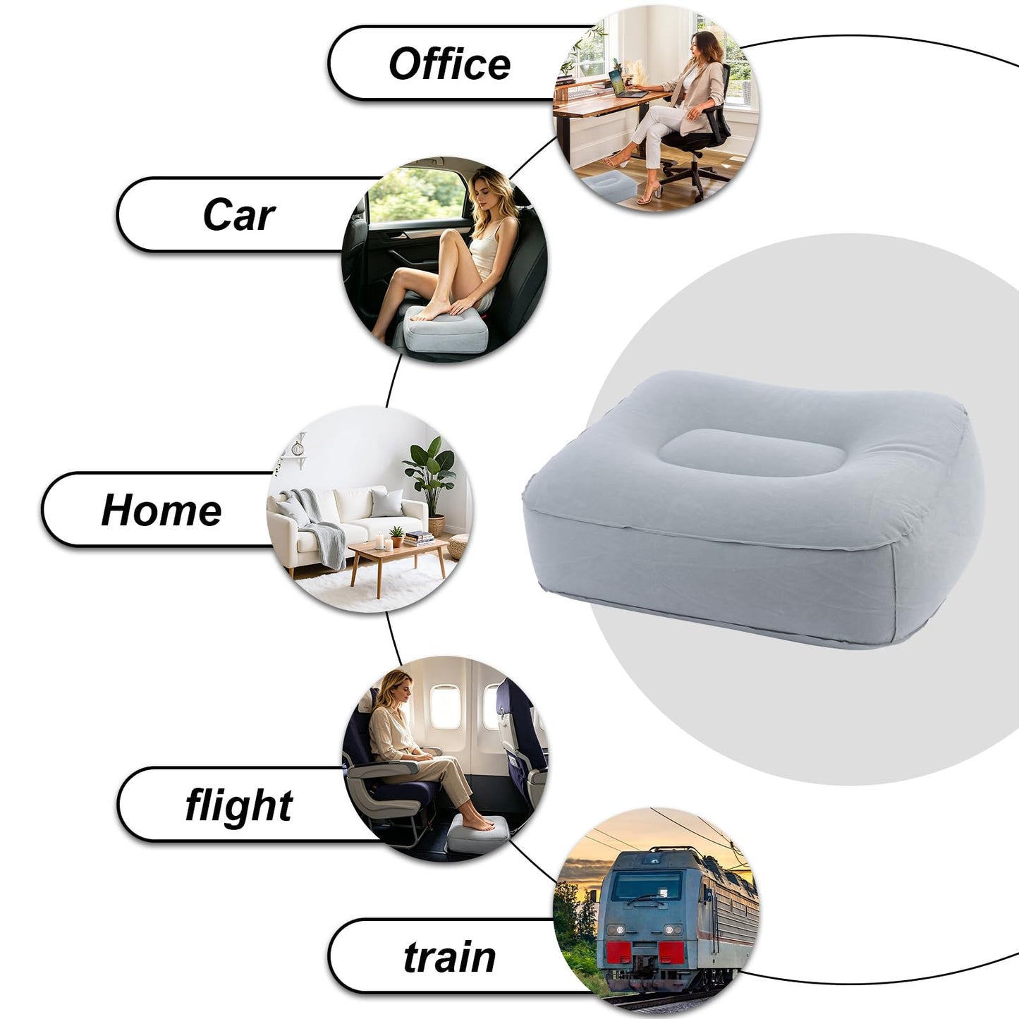 Inflatable Foot Rest for Travel 2 Pack, Inflatable Foot Rest Pillow for Car Office Home (Grey)