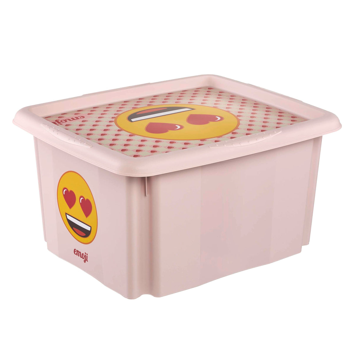 keeeper karolina storage box with lid, 30 l, stackable and nestable, design: Emoji Hearts, for children, pink Nordic Pink