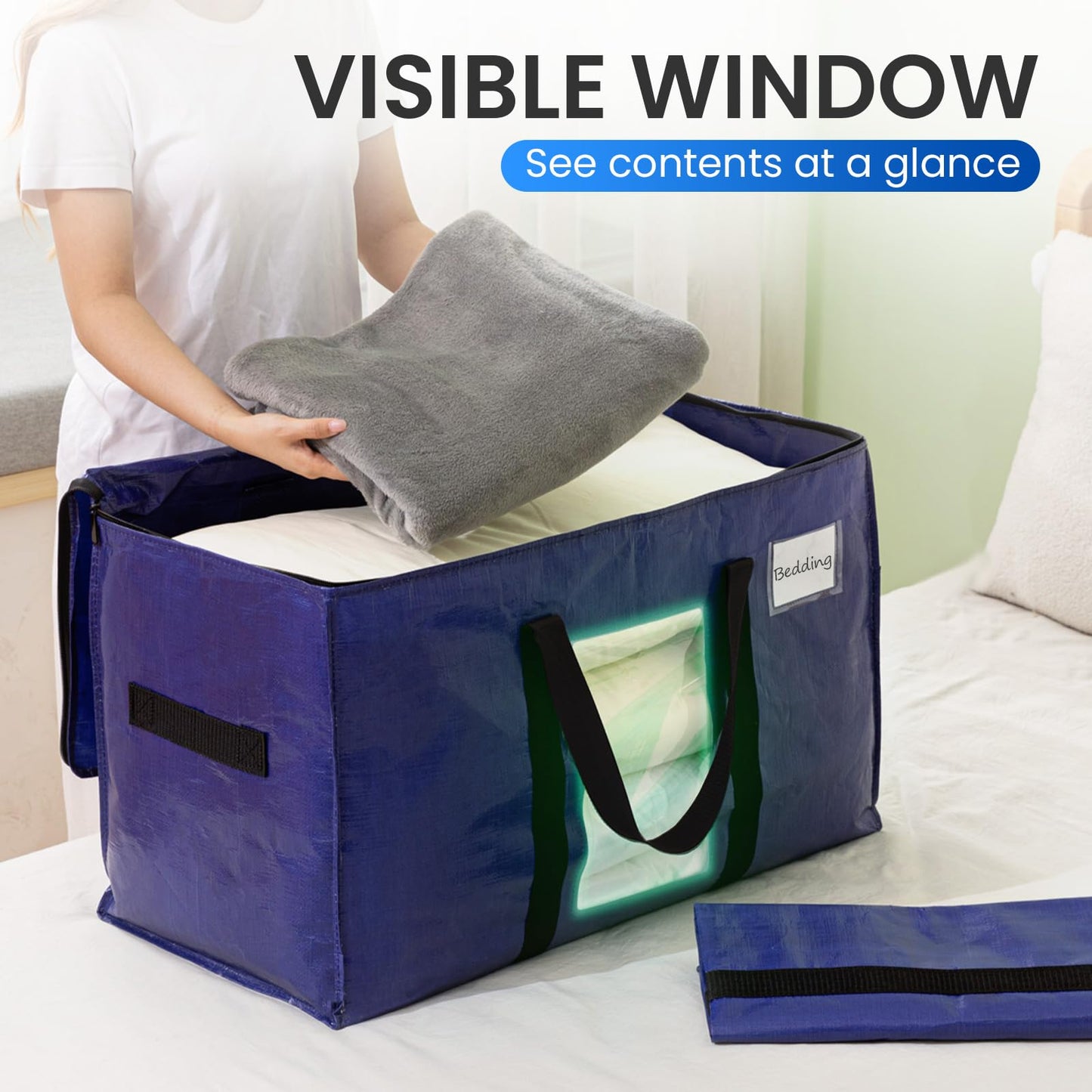 TAILI Moving Bags Extra Large Heavy Duty, Clear Window, 2 Pack Deep Blue