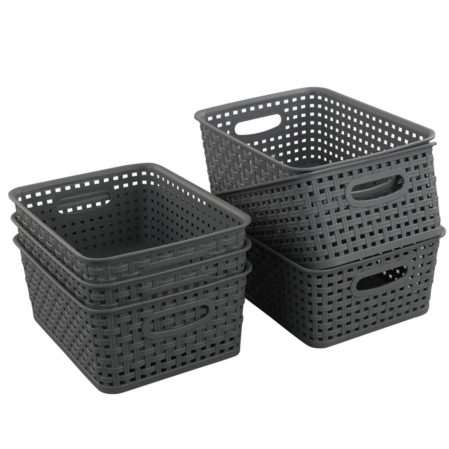 Teyyvn Set of 6 Plastic Storage Baskets, Cupboard Baskets, Gray