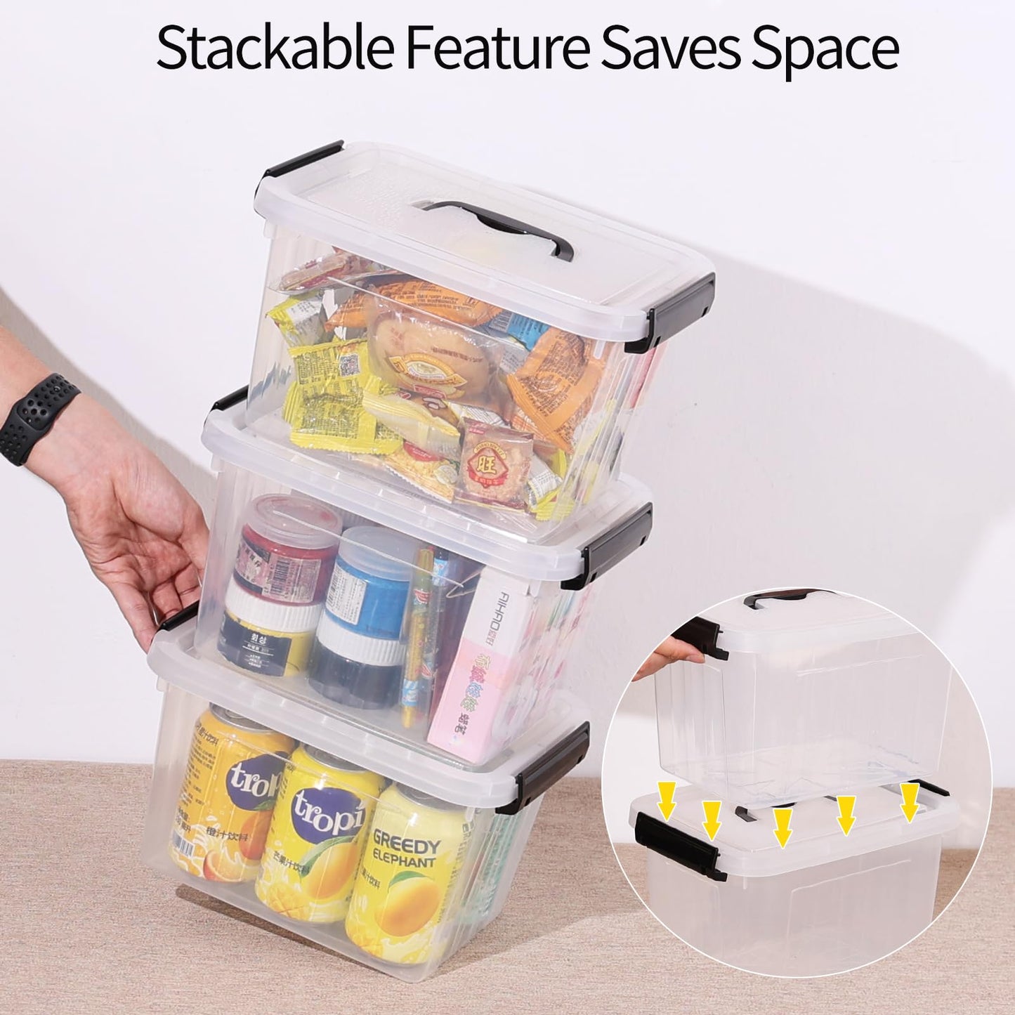 Afromy 6L Clear Storage Bin with Lids and Handles, 6-Pack