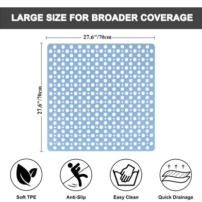 Square Shower Mat 70x70 cm, Non Slip Shower Mat, Soft TPE Large Shower Mats for Inside Shower, Bath Mat with Suction Cups & Drain Holes