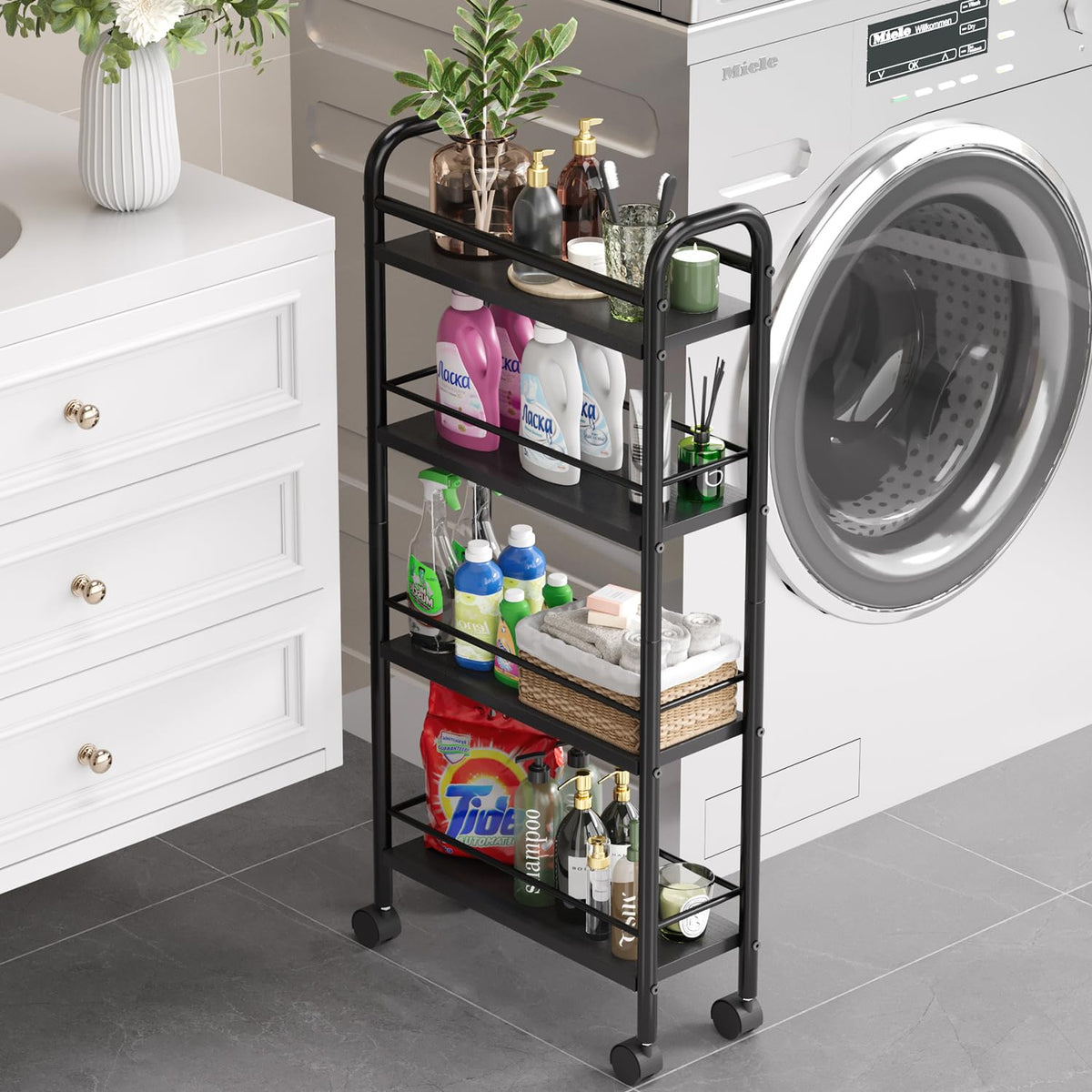 Asgolion 4-Tier Trolley, Space-Saving Kitchen Storage Trolley with Wheels