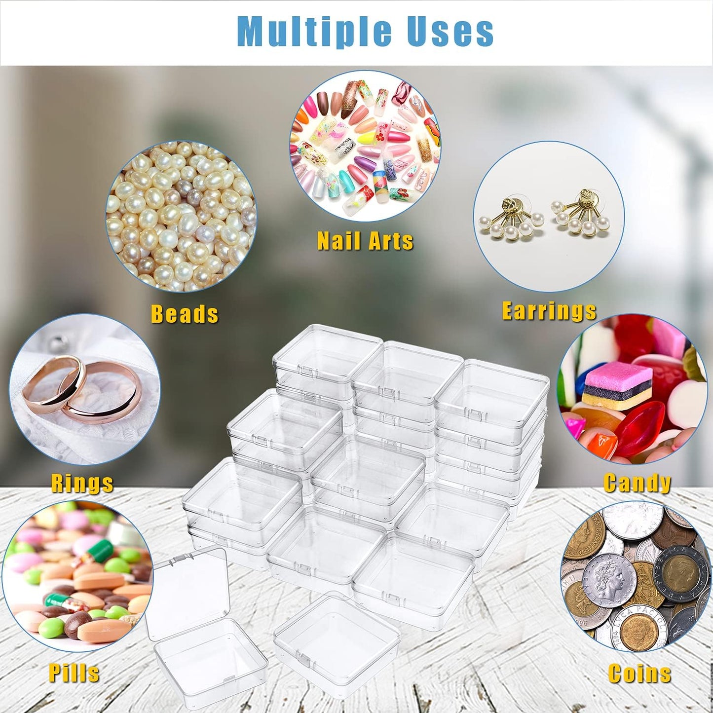 DUOFIRE Small Storage Boxes with Lids, 12 Pieces, 8.4 x 8.4 x 2.7 cm