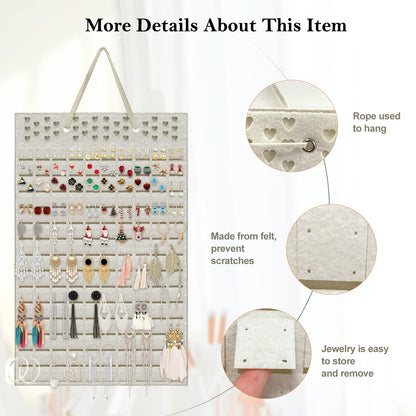 Yanmucy Earring Holder Organizer Hanging Holds Up to 300 Pairs Wall Mount Jewelry Storage Bag Earring Holder For Girls Women Beige