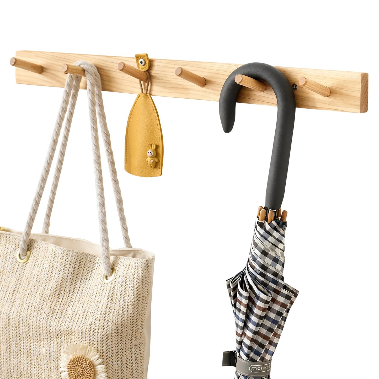 Wooden Coat Rack Wall Mounted, 60cm Hickory Wood Floating Jackets Hooks