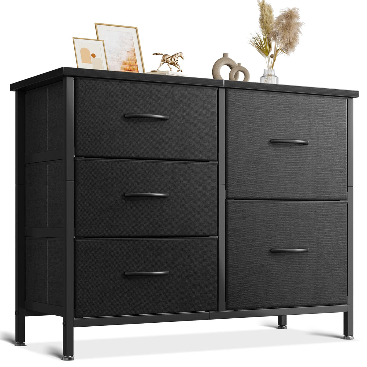 Coleshome Small Chest of Drawers Bedroom with 5 Fabric Drawers, Black
