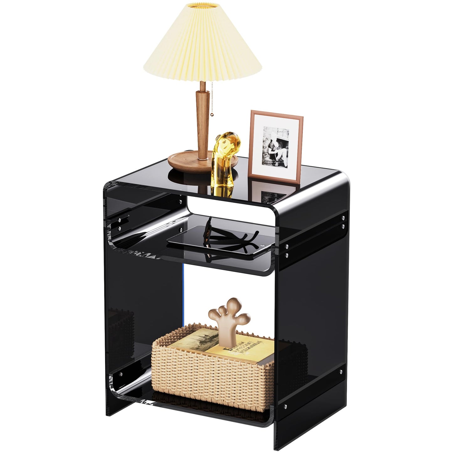 Acrylic Clear Side Table, Bedside Table, 15.7"x19.7"x11.8" (Black, 15.7"x11.8"x19.7")