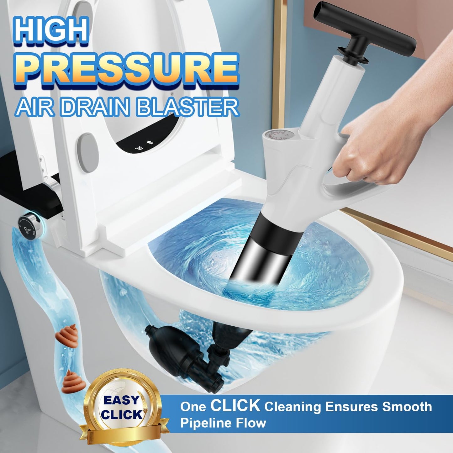 Toilet Unblocker Heavy Duty, Drain Unblocker, Sink Plunger (Off-white)
