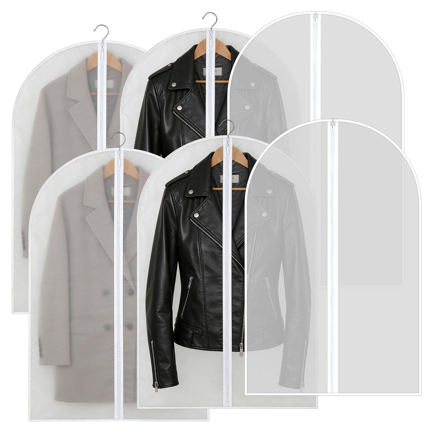 6 Pcs Long Garment Bags 60x100cm Waterproof Zip Clothes Covers