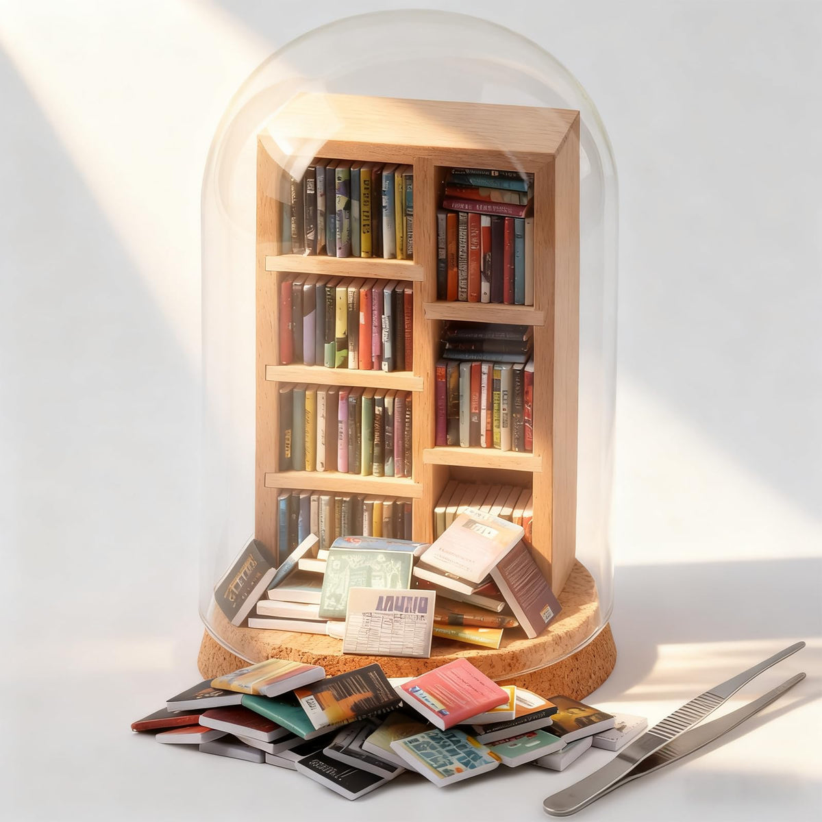The Left Bridge Anxiety Bookshelf, Miniature Bookcase, with 200+Mini Books