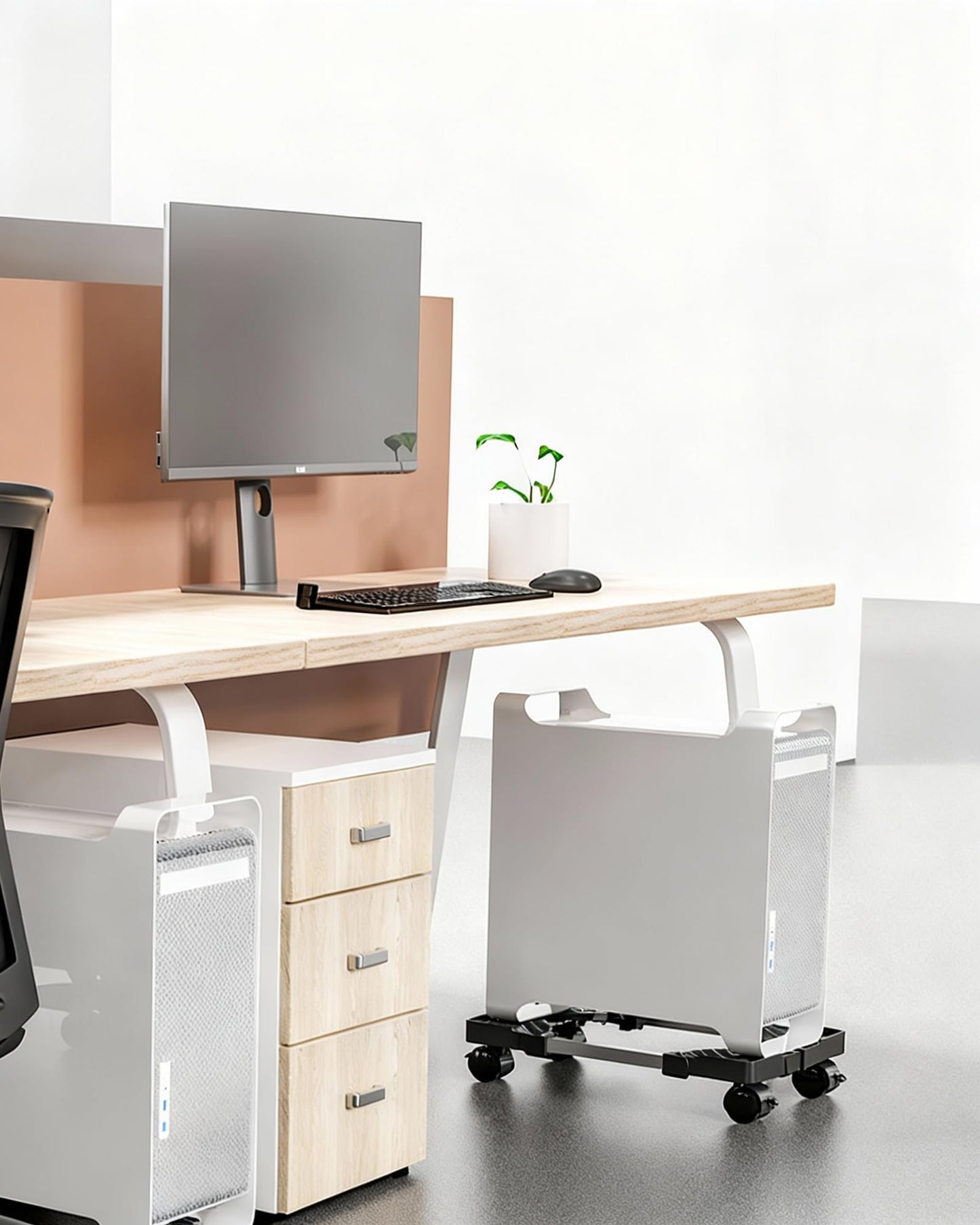 BOTEWO Mobile Aluminium PC Tower Stand - Adjustable Computer Trolley with Wheels, Supports Up to 60 Pounds