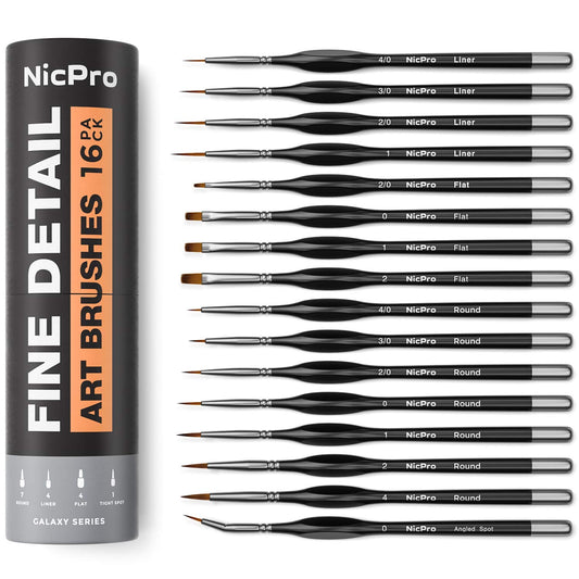 Nicpro 16PCS Miniature Paint Brushes, Model Paint Paint Brushes Micro Detail Paint Brush Set Fine Detailing for Watercolour Oil Acrylic, Paint by