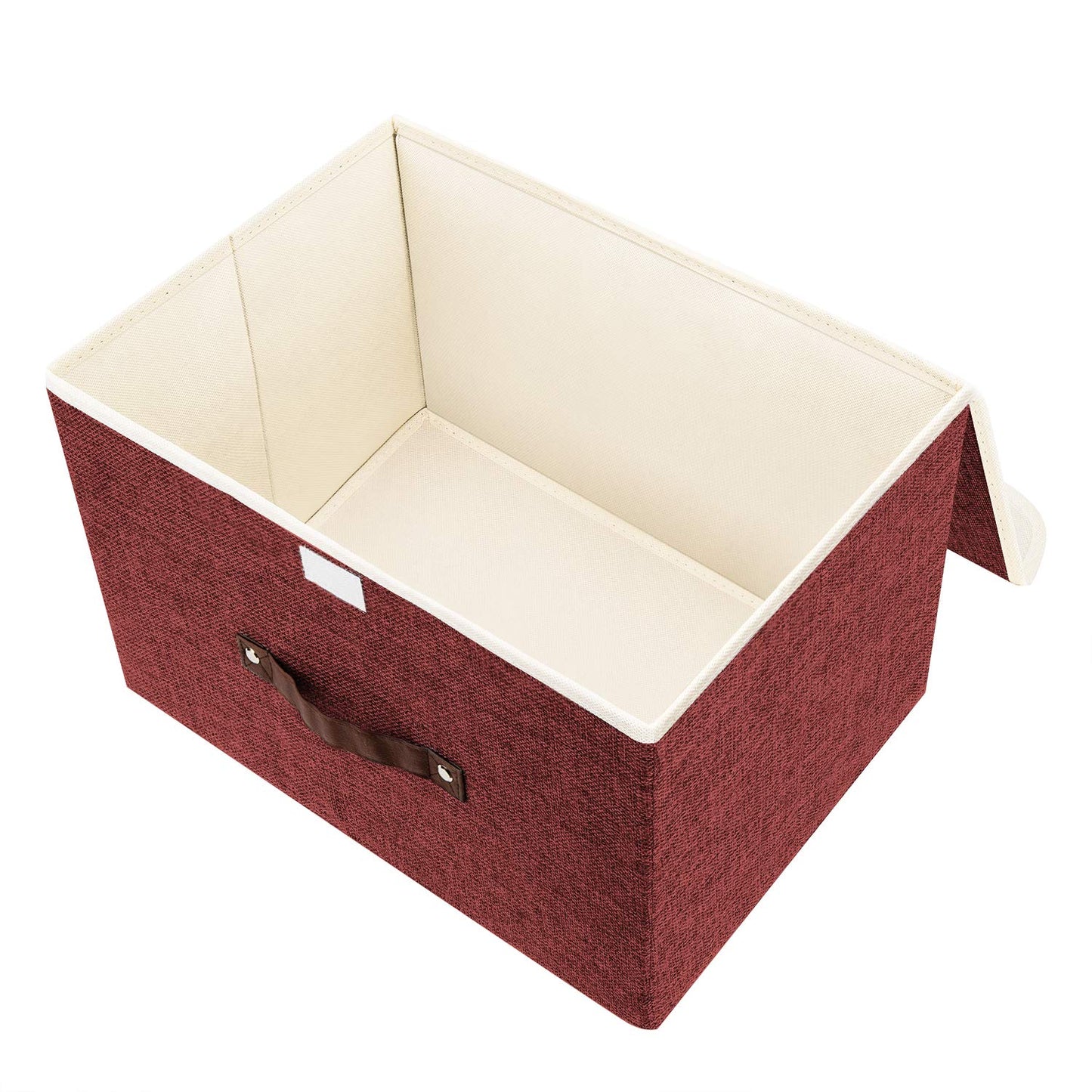 TYEERS Collapsible Storage Box with Lid, Fabric Storage Box for Clothes, Wardrobe Storage, 38x25x25 cm, Set of 5, Red Wine