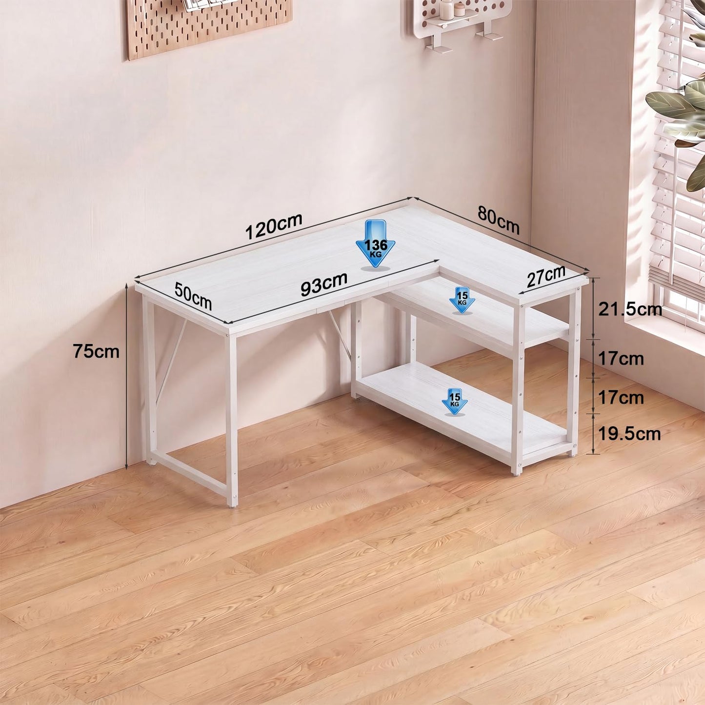 JUMMICO Small 120x80cm L-Shaped Corner Desk with Storage,Compact Corner Computer Desk for Home Office, White