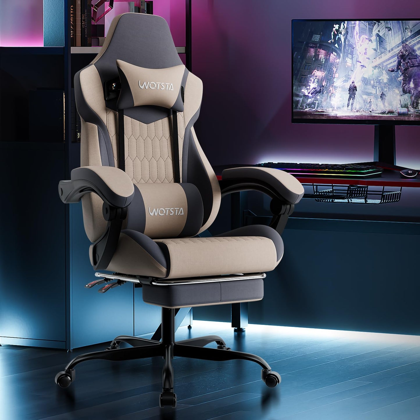 WOTSTA Gaming Chair, Ergonomic Gaming Chair with Footrest and Lumbar Support, Computer Chairs
